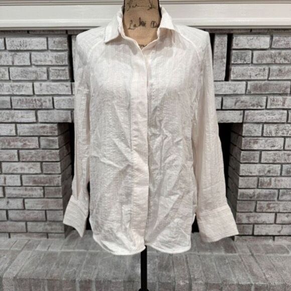 NWT Everlane The City Stripe Shirt Womens Size 6 Button Down Long Sleeve Bone - Picture 2 of 16